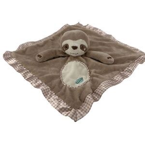 Sloth Lovey Douglas Baby Plush Comfort Brown Satin Trim Leaf New Born Cozy Soft